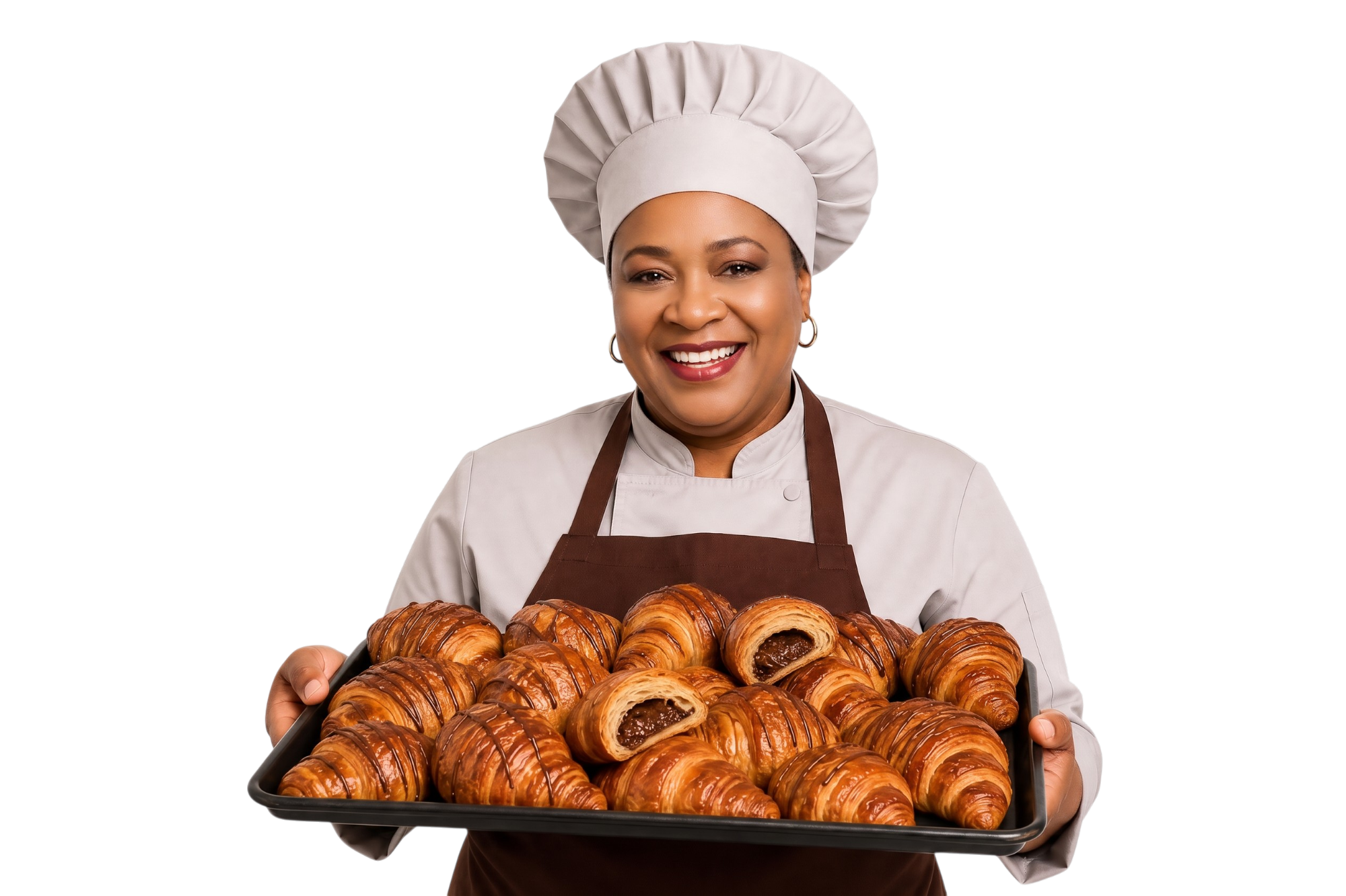 La cheffe C’THOR tenant un plateau de viennoiseries